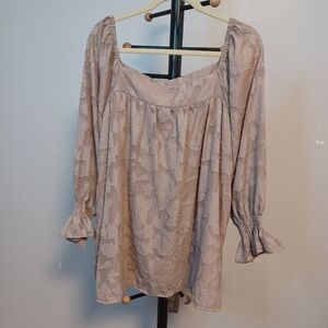Taupe 3/4 Sleeve Blouse With Square Neckline Size 2X